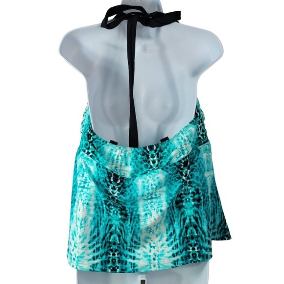 Catalina Halter Tankini Green Brown 2X Animal Print Ruched TieDye No Wire Plunge - Picture 4 of 8
